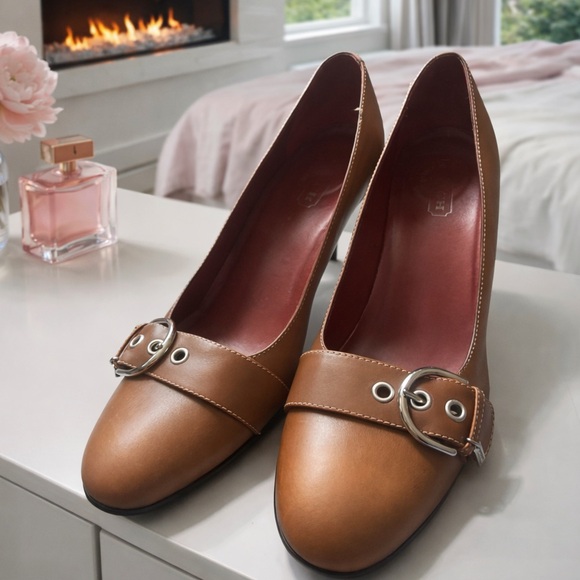 Coach Shoes - Coach Mandel  Brown Leather Buckle Pumps